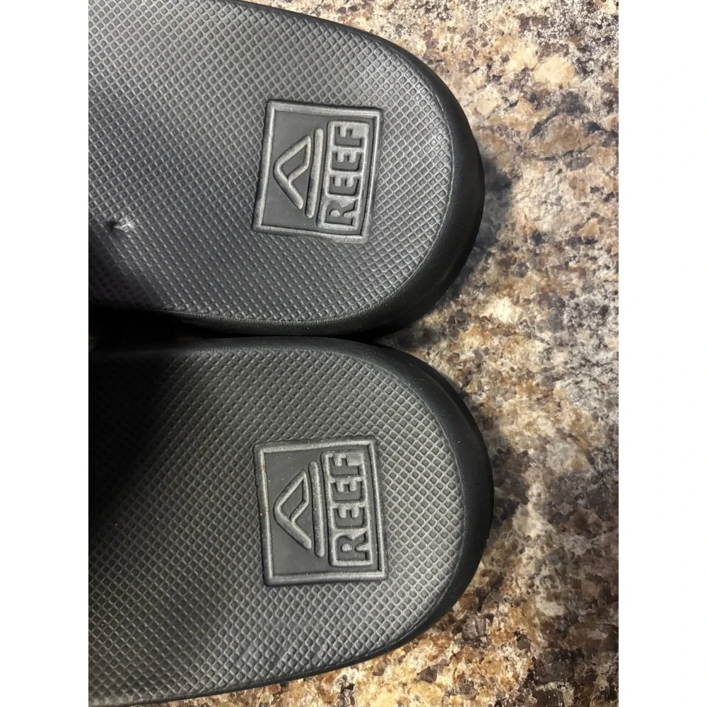 Reef Mens One Slide Sandals Black Life Is Good‎ Logo Comfort Beach Shoes Size 11